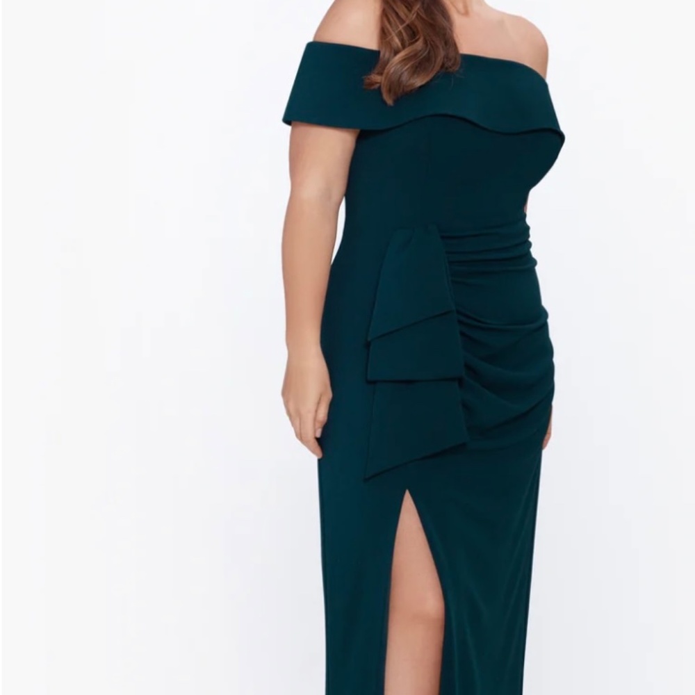 PLUS "CAMILA" LONG OFF THE SHOULDER SLIT GOWN